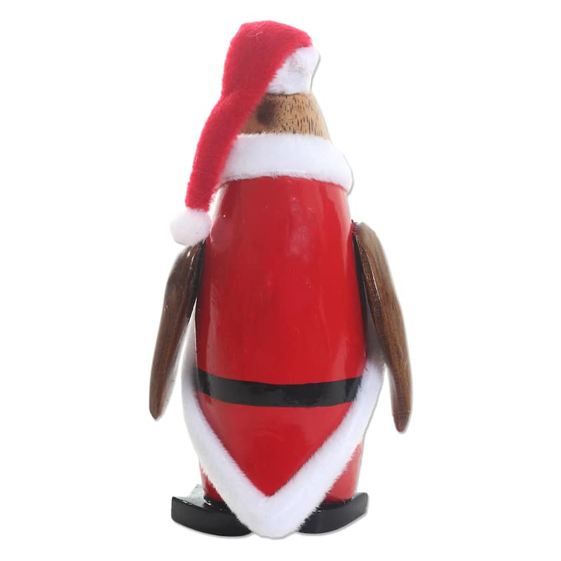 Wood statuette, 'Penguin Santa'