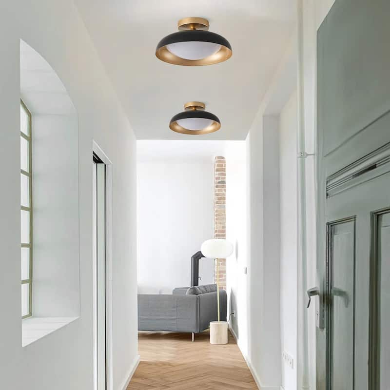 Modern Matte Black Semi Flush Mount Ceiling Light for Hallway Stairway Foyer