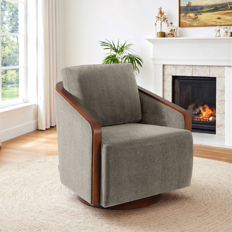 Modern Upholstered Swivel Accent Chair - Light Brown