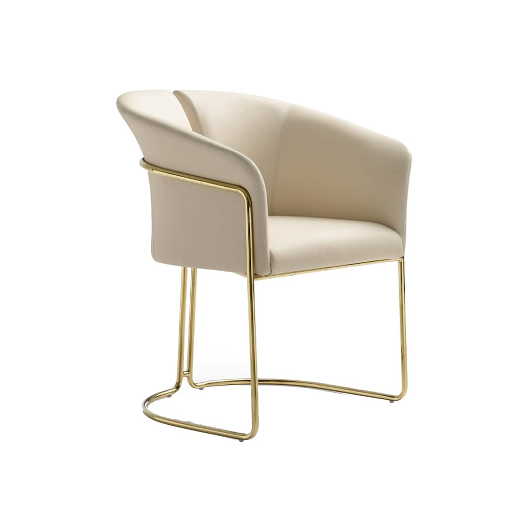 Cid Kan 23 Inch Dining Chair, Beige Vegan Leather, Stainless Steel, Wood
