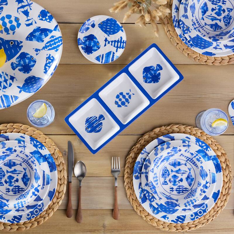 Certified International Fish Tale Melamine 3 Piece Hostess Set - 19.00"L x 8.00"W x 0.75"H