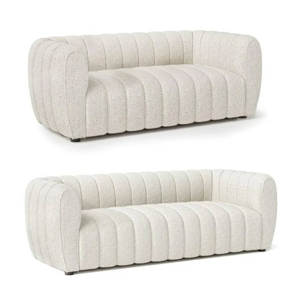 Hery Sofa and Loveseat Set, White Boucle, Vertical Channel Tufting