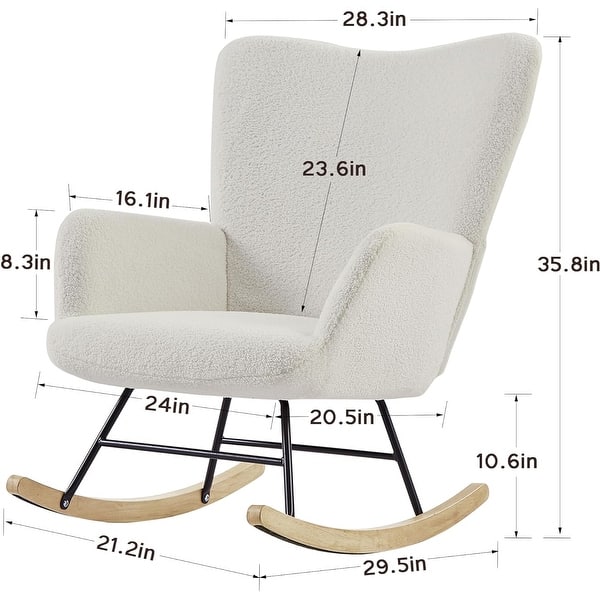 dimension image slide 1 of 2, VECELO Rocking Chair Padded Seat with Pocket, Rocking Chair Nursery Rocker, Set of 1/2