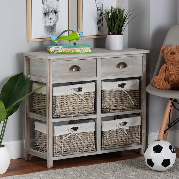 Vella Modern&Contemporary 2Drawer Wood Storage Unit With BasketsGrey