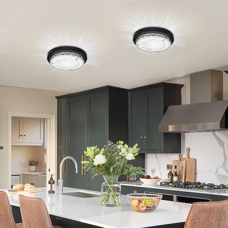 Led flush mount light black hallway light metal+glass ceiling light