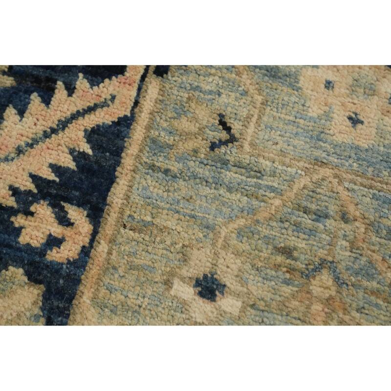 Hand Knotted Oriental 100% Wool Carpet Traditional Floral Navy Blue & Blues Ziegler Runner Rug - 22' 5'' X 3' 0''