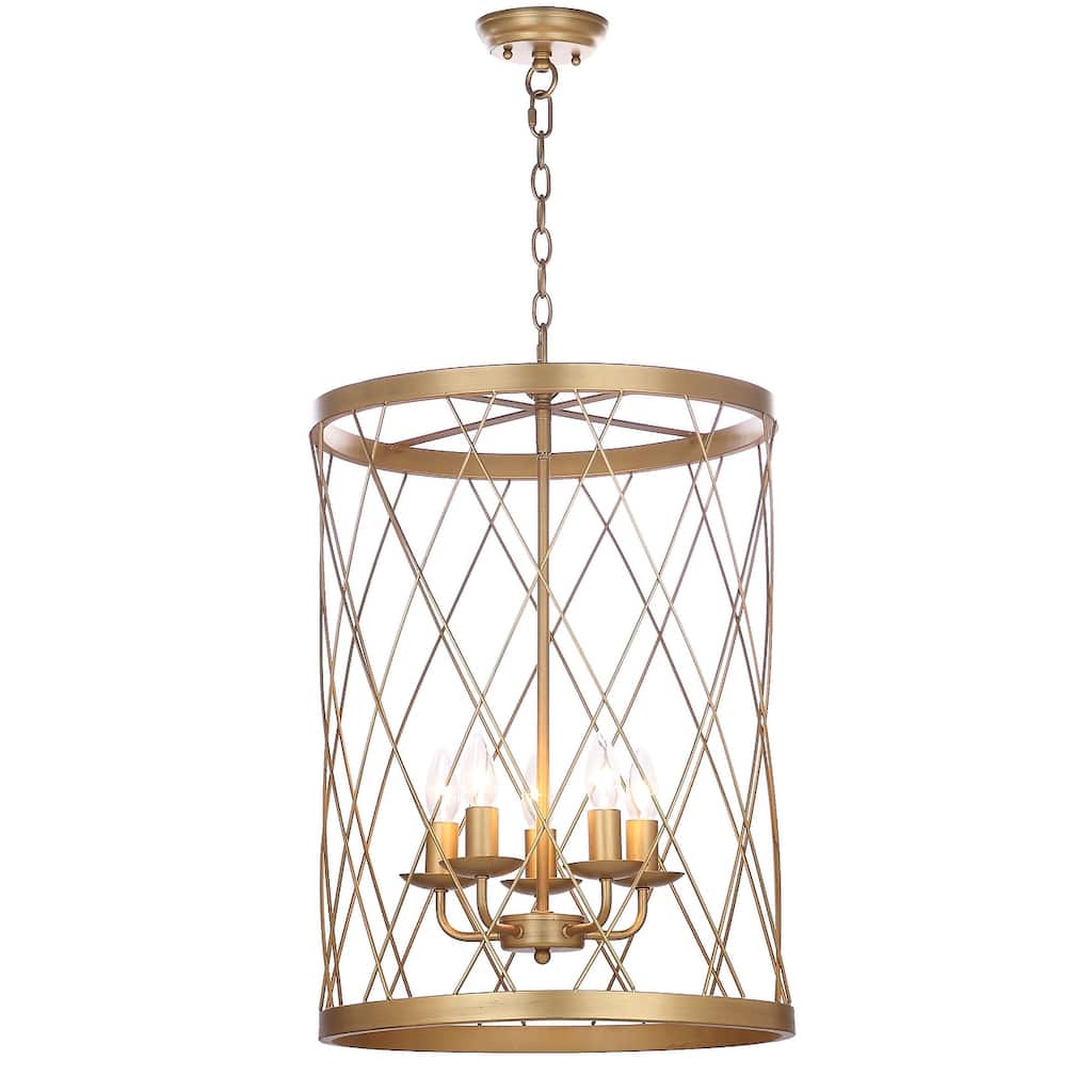 SAFAVIEH Lighting Fatima Adjustable 5-Light Gold Pendant - 18"x18"x29-101" - 18Wx18Dx101H