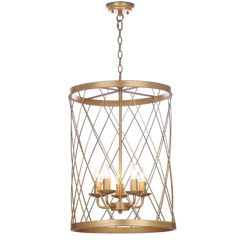 SAFAVIEH Lighting Fatima Adjustable 5-Light Gold Pendant - 18"x18"x29-101" - 18Wx18Dx101H