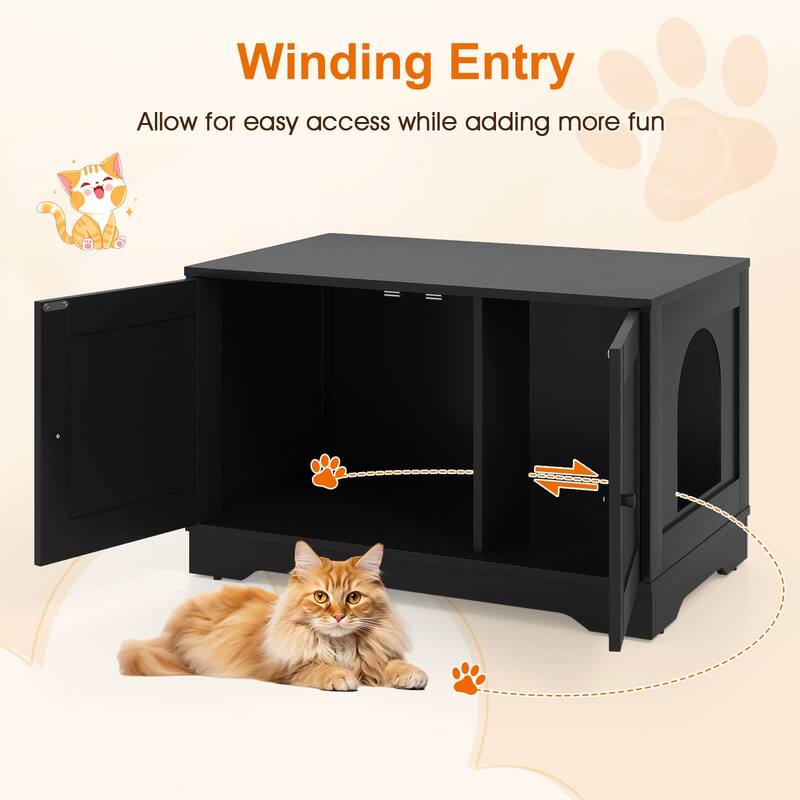 Costway Cat Litter Box Enclosure Furniture with Double Doors Divider - See Details