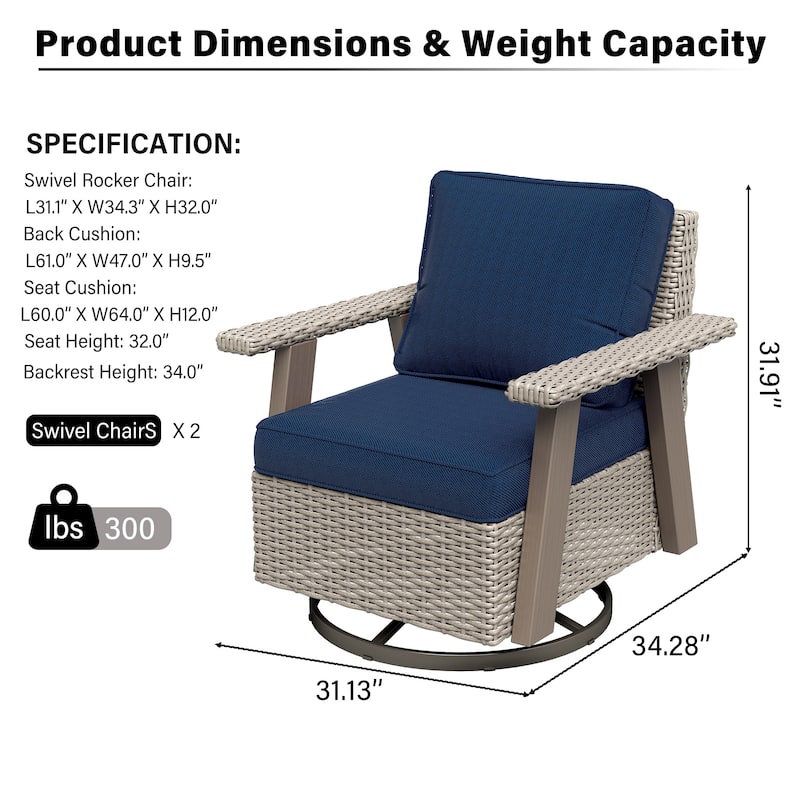COZYWOR Outdoor Rattan Swivel Rocking Chair With Cushions