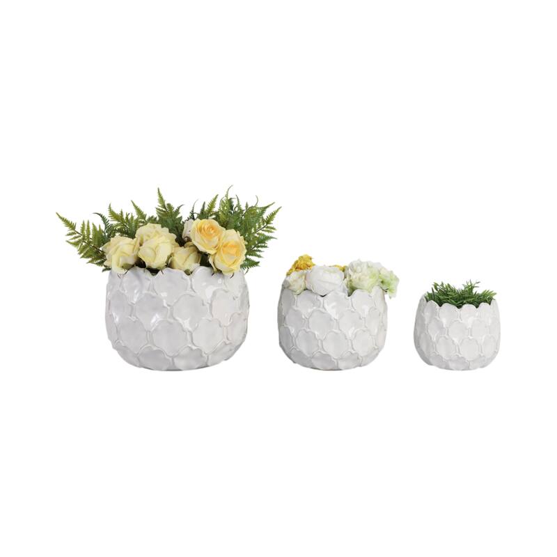 Stoneware Planters Textured Quatrefoil (Set of 3) - 11", 9", 7" White - 15" x 15" x 11"