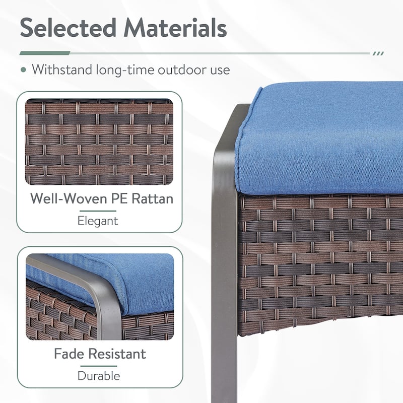 Outside Patio Wicker Ottoman with Cushion