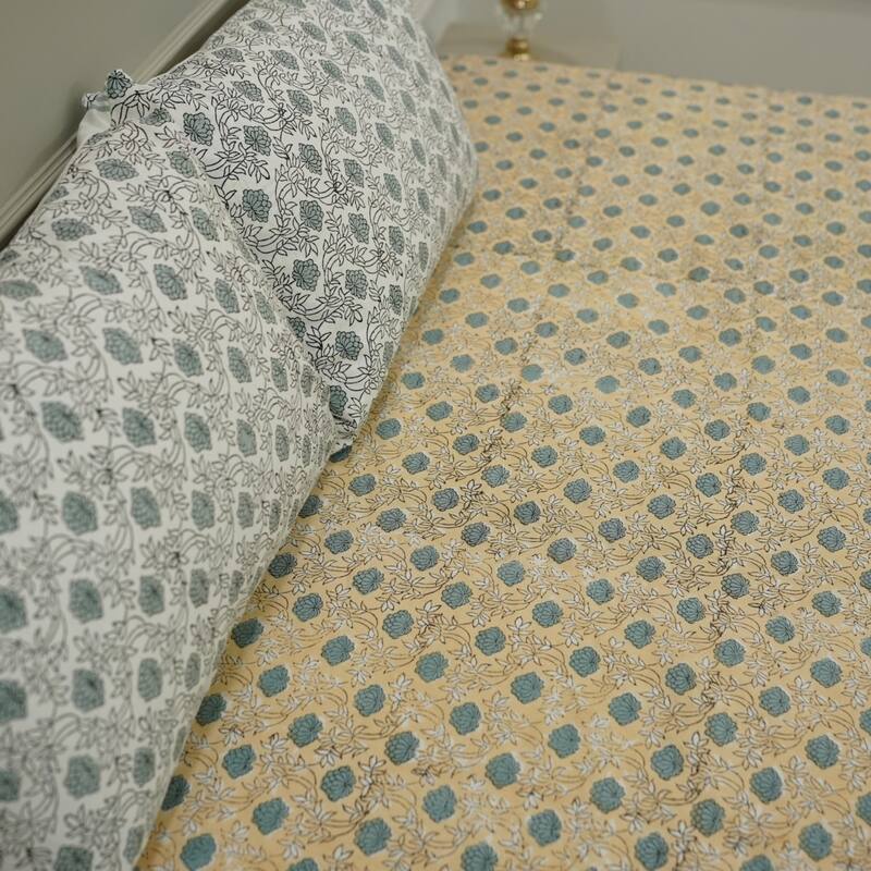 Fabdivine Handmade Block Print Flat Sheet or Bed Sheet Cotton Fabric Floral Home Decor