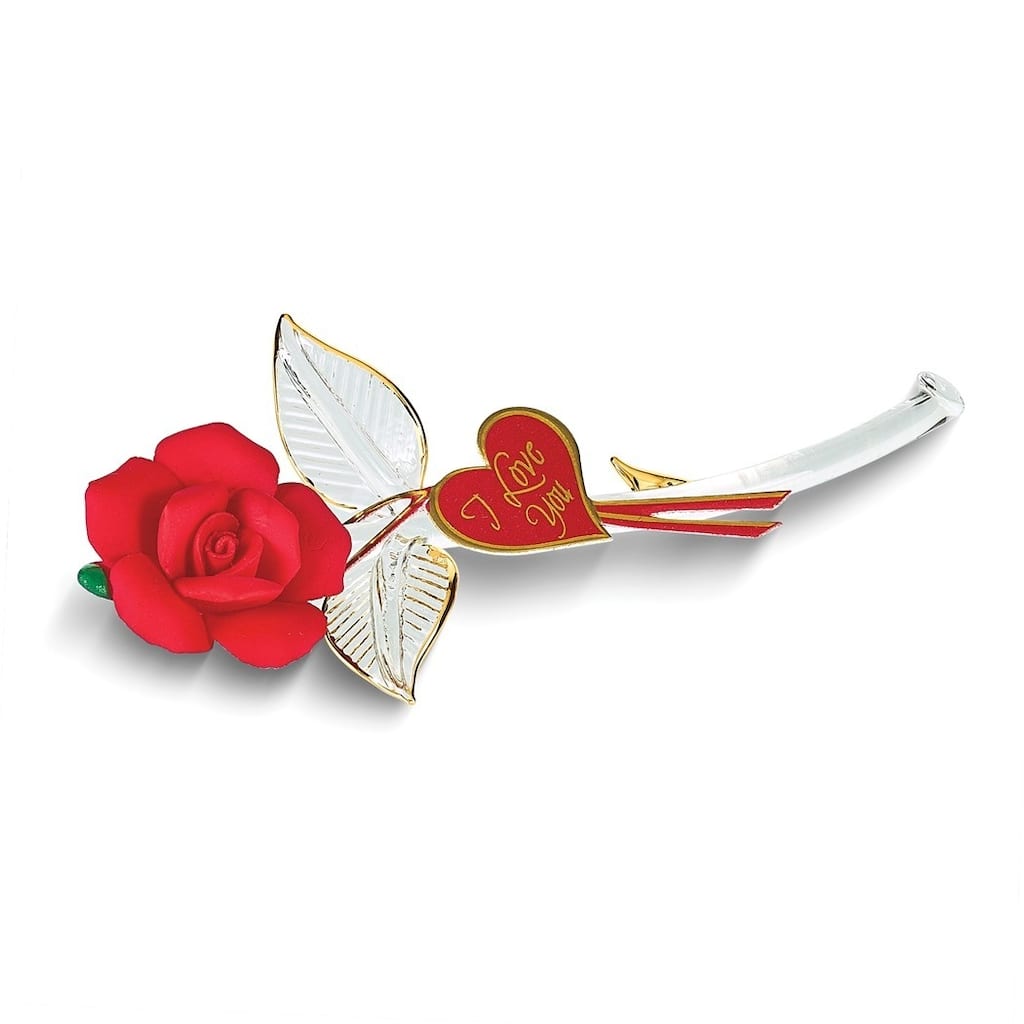 Curata I Love You Red Rose Handcrafted Glass Figurine