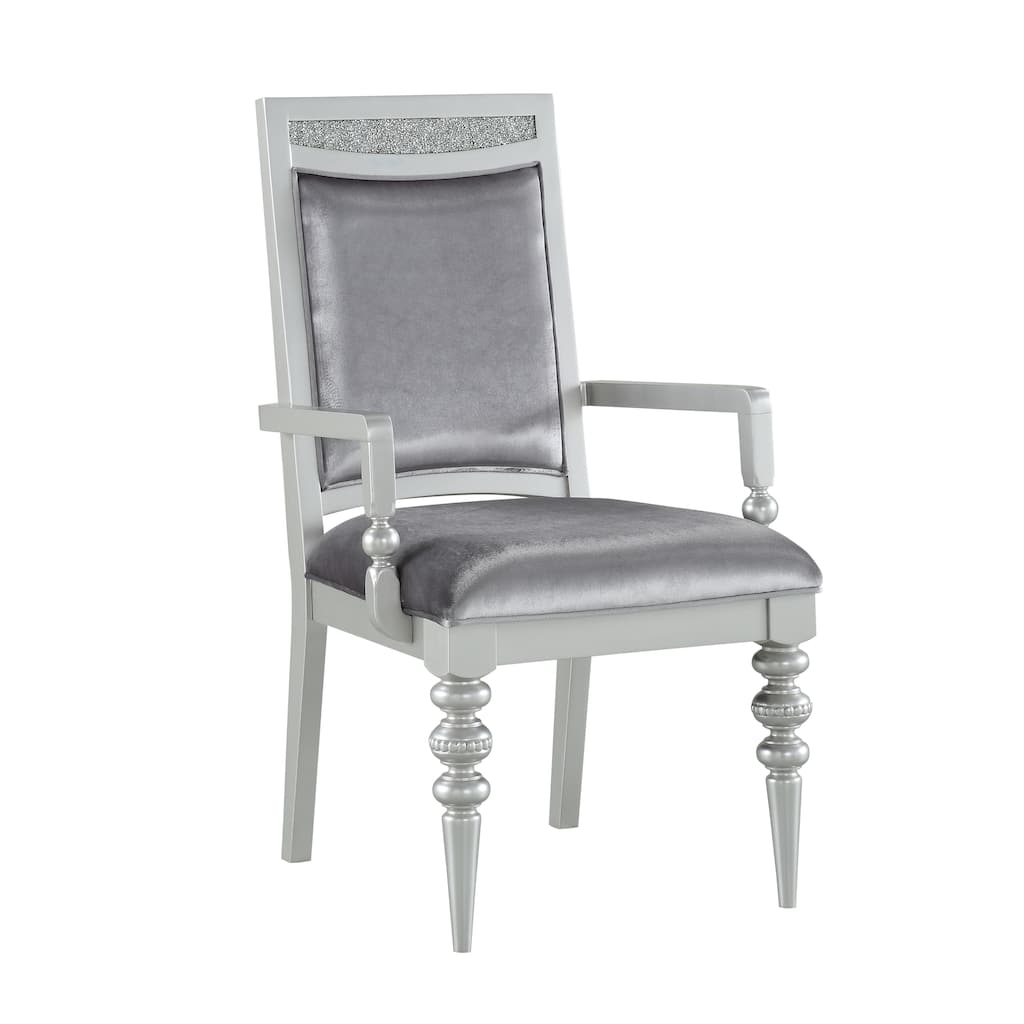 Grey and Platinum Upholstered Arm Chairs (Set of 2)