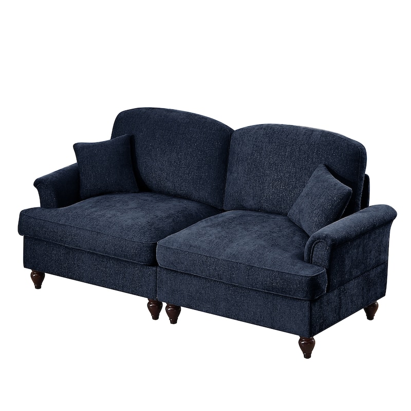 Mid-Century 2-Seat Sofa Couch with Flared Arms & Removable Ruffled Skirts, Retro Chenille Upholstered Loveseat for Living Room