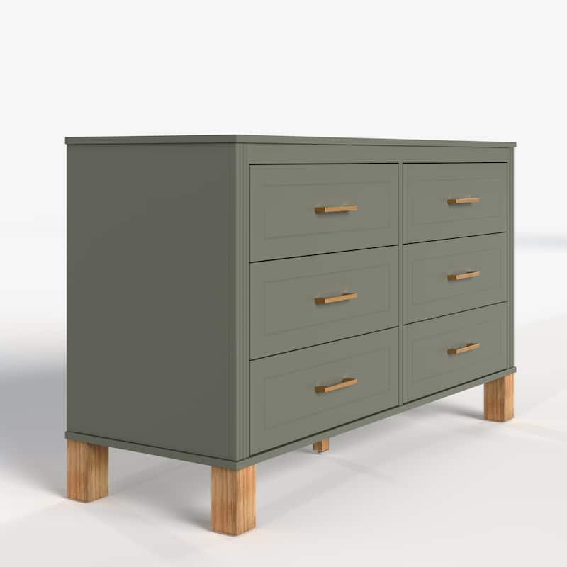 6-Drawer Double Dresser, Modern Storage Cabinet with Metal Handles & Solid Wood Legs