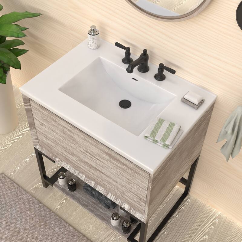 Countertop Vanity Sink with Integrated Rectangular Bowl