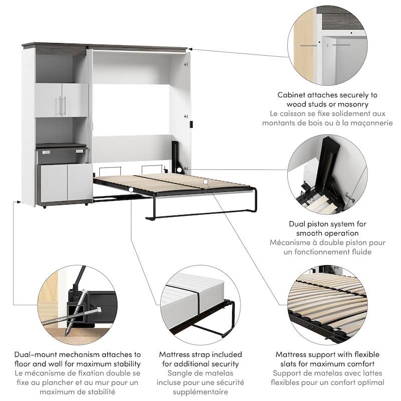 Orion Full Murphy Bed with Storage Cabinet and Fold-Out Desk by Bestar