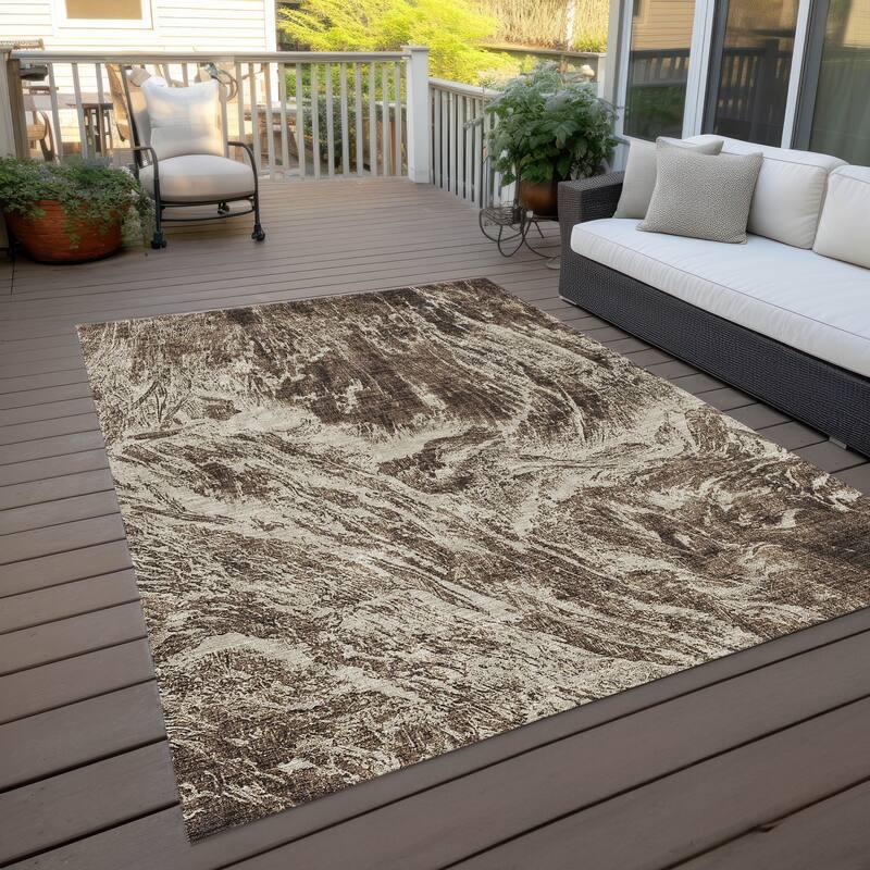 Machine Washable Indoor/ Outdoor Modern Abstract Chantille Rug - Brown - 2'6" x 3'10"