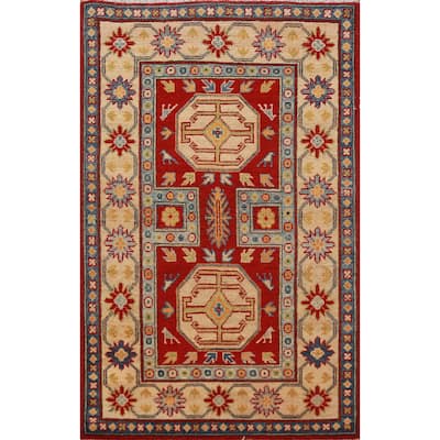 Traditional Kazak Accent Rug Hand-Knotted Geometric Red Wool Carpet - 2'8"x 4'4"