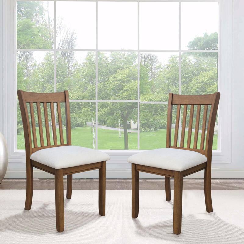 Set of 2 White Finish Dining Room Chairs with Cushioned Seats