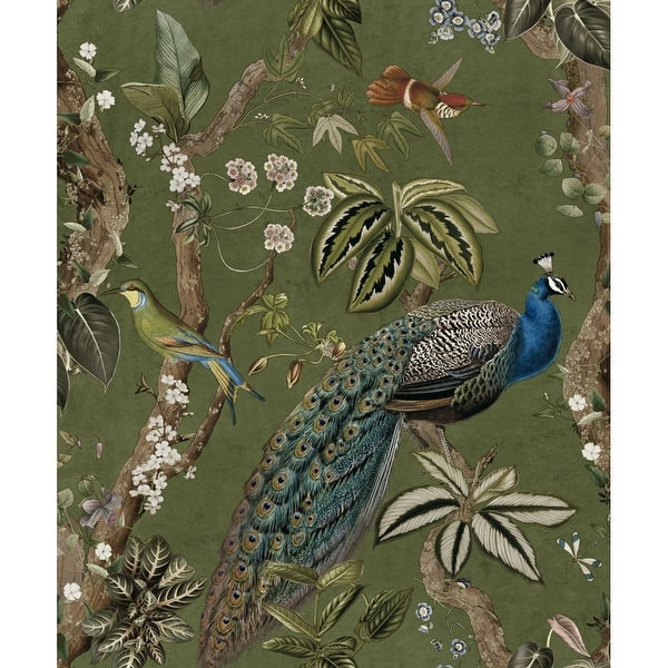 slide 2 of 24, Cassia Peacock Non-Pasted Wallpaper - Covers 56 Square Feet Green