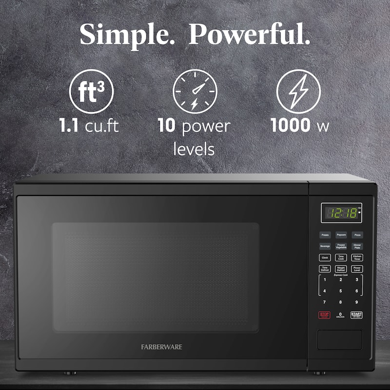 1.1 Cu. Ft. 1000-Watt Digital Microwave Oven, Black