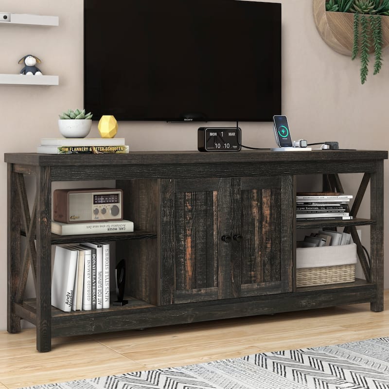 Moasis Farmhouse 59" TV Stand Entertainment Center with Storage Shelves for TVs up to 65-inch