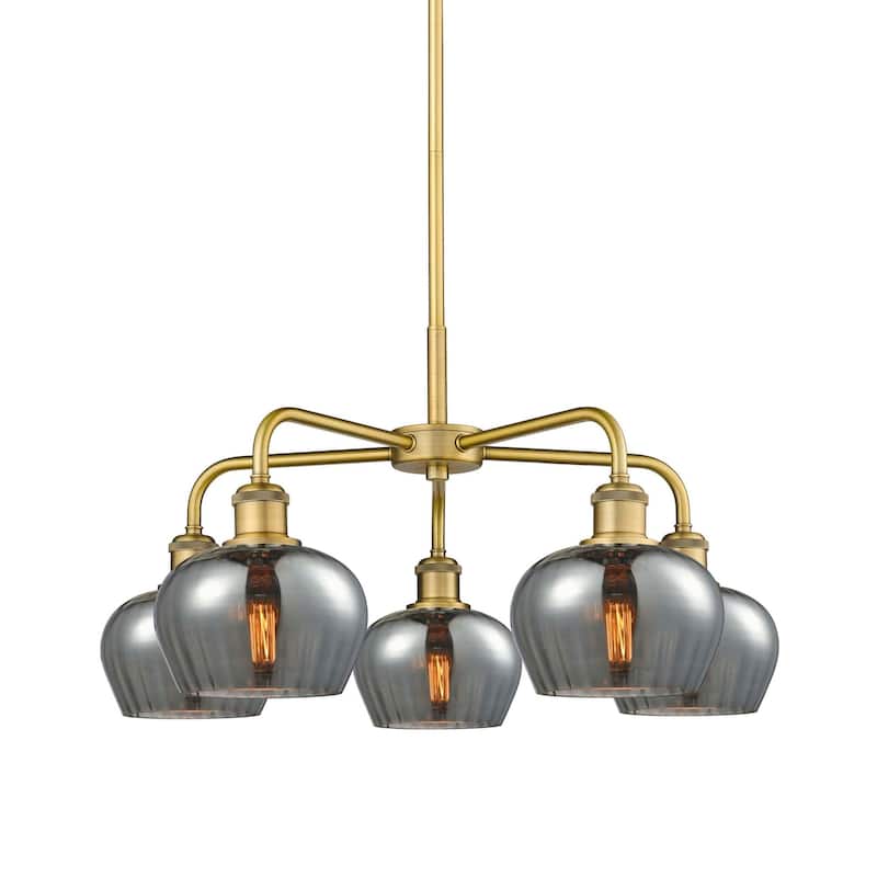 Innovations Lighting 516-5CR-14-25 Fenton Chandelier Fenton 5 Light - Brushed Brass / Plated Smoke