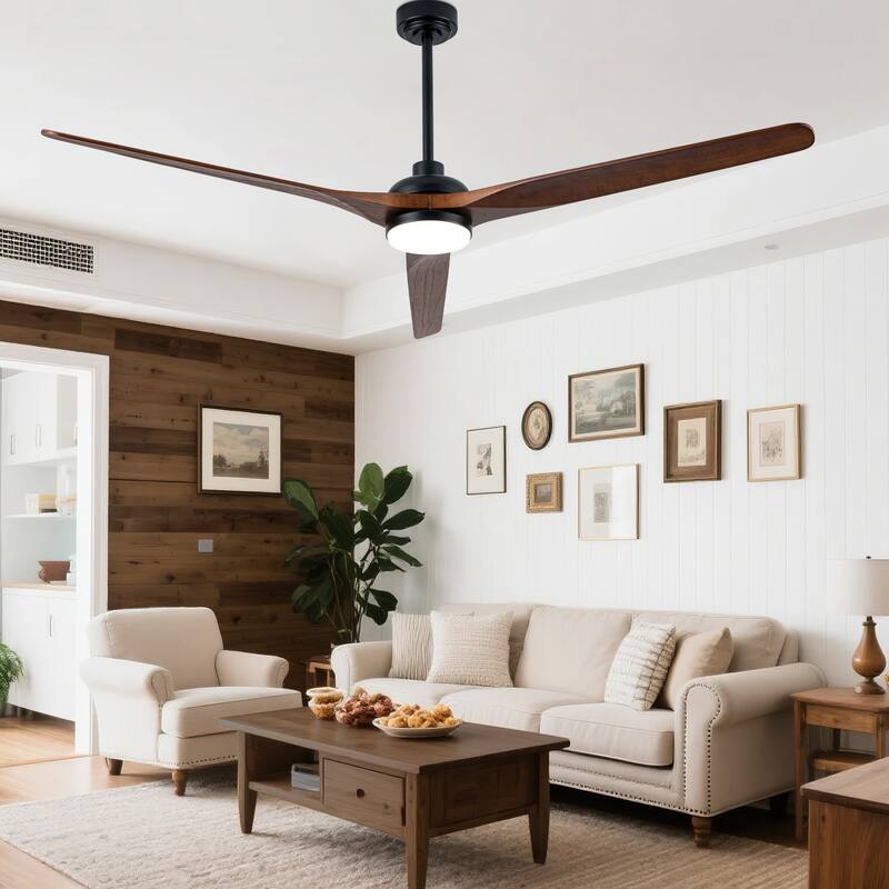 Cusp Barn 72" Outdoor/Indoor Large Black Ceiling Fan with Lights and Remote, Farmhouse Reversible DC Motor Wood Ceiling Fan