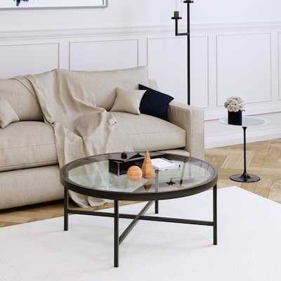 Xivil Contemporary Round Glass Top Steel Coffee Table