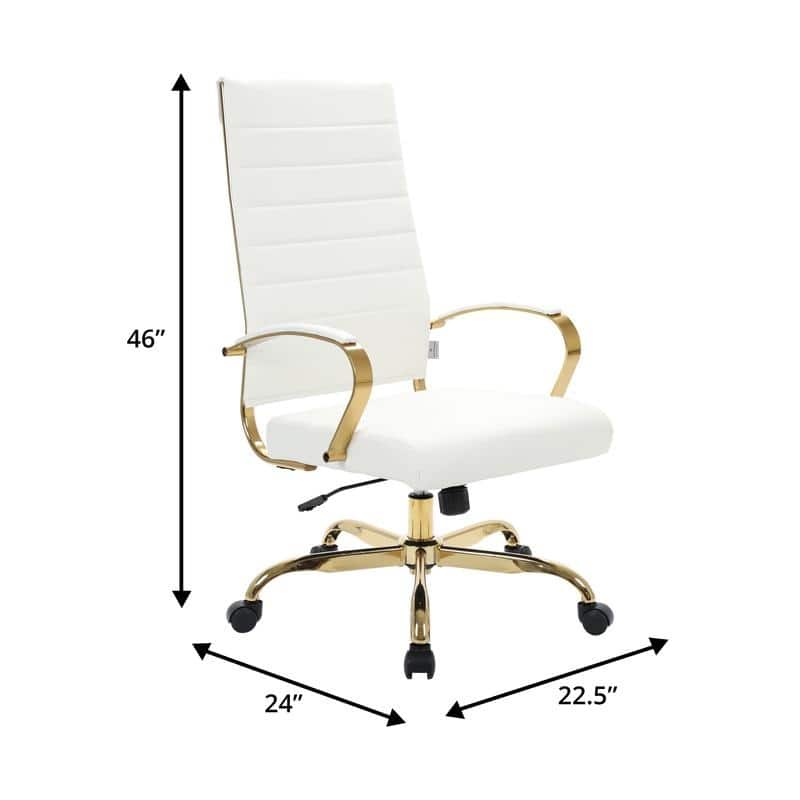 LeisureMod Benmar High-Back Leather Office Chair With Gold Frame - Red - 24.5"Dx22.5"Wx46"H
