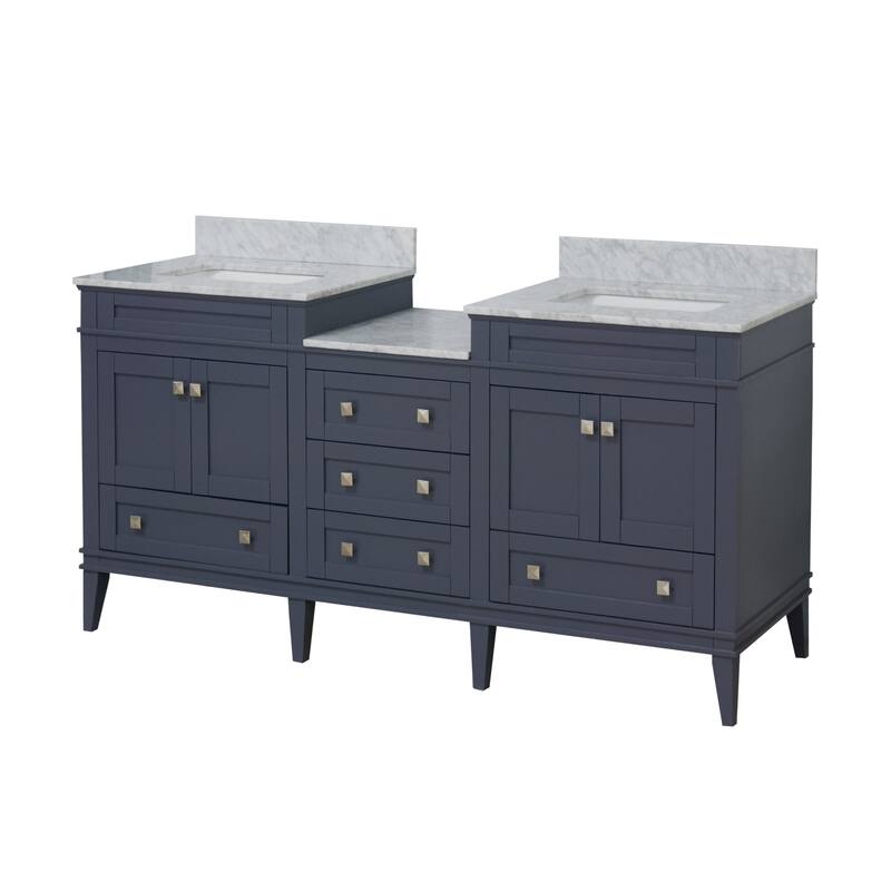 KitchenBathCollection Eleanor 72" Double Bathroom Vanity with Carrara Marble Top