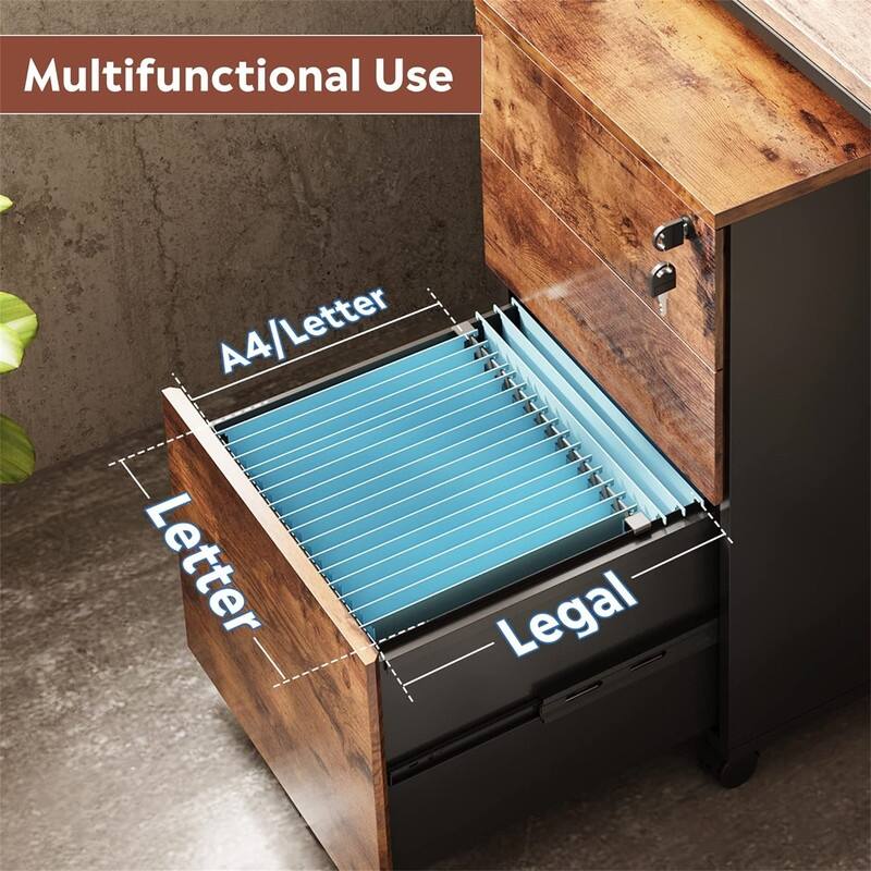 3 Drawer File Cabinet with Lock - 17.7"D x 15.5"W x 25.8"H