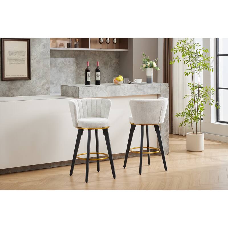 Counter Height Bar Stools Set of 2, 360°Swivel Upholstered Barstools with Backs and Metal Legs, 26" H Seat Height