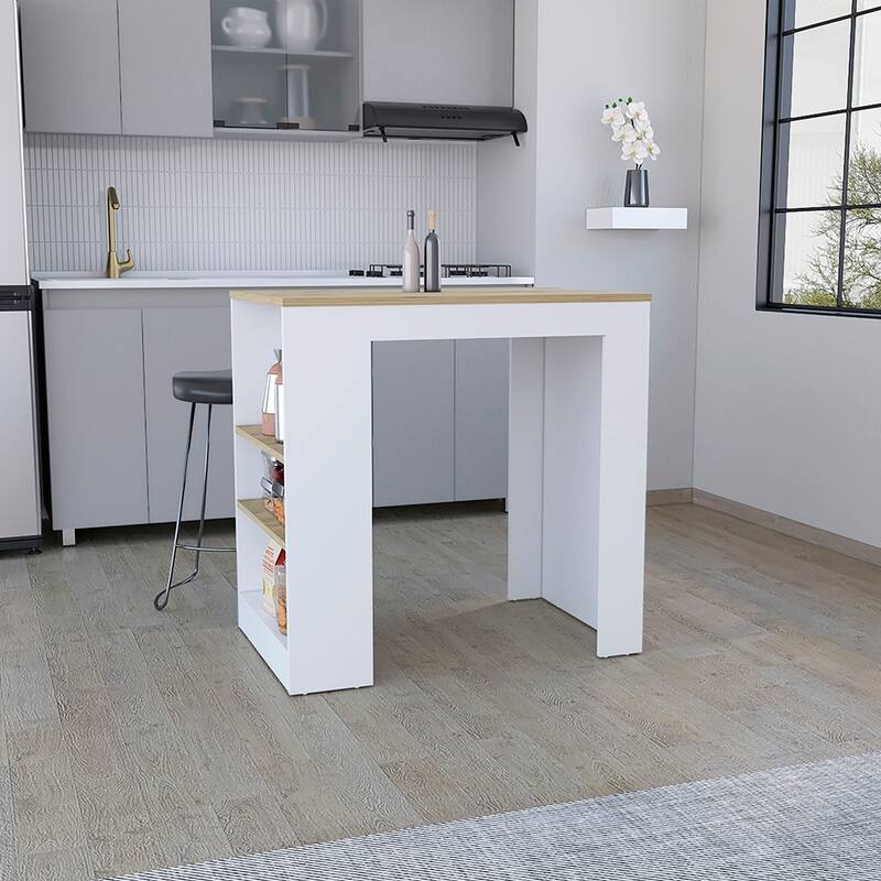 Kitchen Island with 3-Side Shelves for Dining Room. - Multicolor