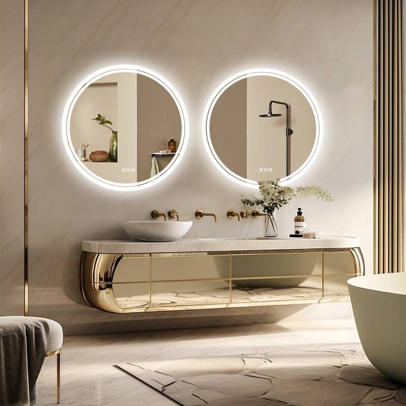 Backlit LED Bathroom Wall Mirror with Dimmable 3 Colors Anti-Fog