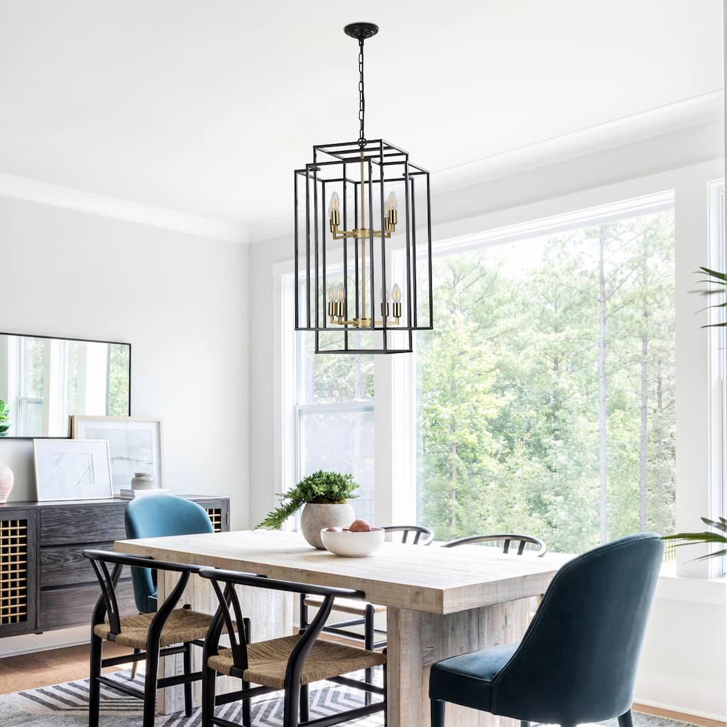 18" Modern 8-Light Geometric Pendant Chandelier, Industrial Metal Frame, Adjustable Hanging Light (No Bulbs)