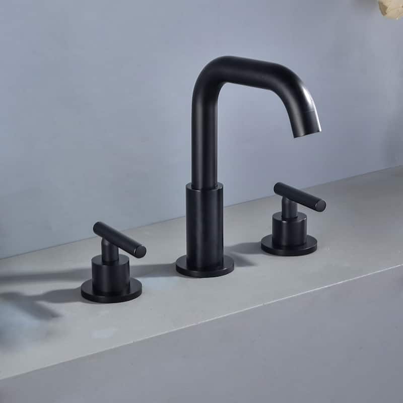 CASAINC 8 in. Widespread 2-Handle Bathroom Faucet with Valve - Black
