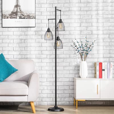 66" 3-Light Industrial Floor Lamp with 3 Bulbs Included