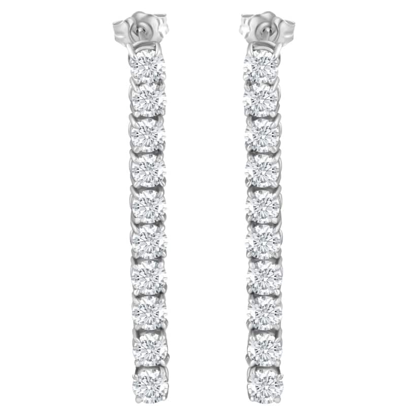 3 1/2Ct TW Real Diamond Dangle Earrings Women's Studs White Gold 1 1/2" Tall