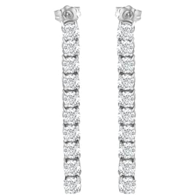 3 1/2Ct TW Real Diamond Dangle Earrings Women's Studs White Gold 1 1/2" Tall