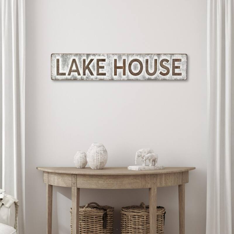 Rectangular Galvanized "Lake House" Wall Sign - 36.25"