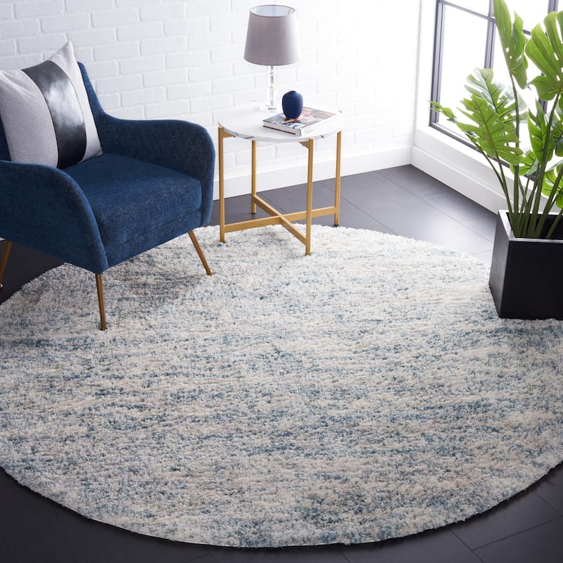 SAFAVIEH Berber Shag Rafaele 1.25-inch Thick Rug - 7' Round - Ivory/Light Aqua - Round