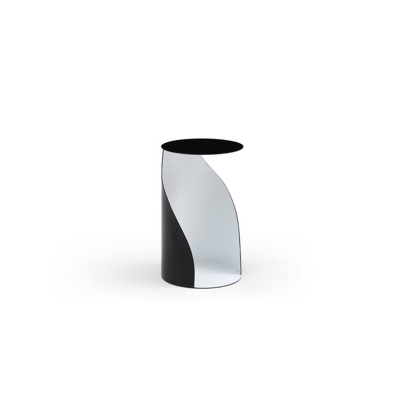 HomeRoots 19" Black and White Steel Round Pedestal End Table - 11.00 in. x 19.00 in. x 11.00 in.