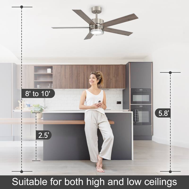 72/52-inch Reversible 8/5-Blade Dimmable LED Ceiling fan with Light and Remote