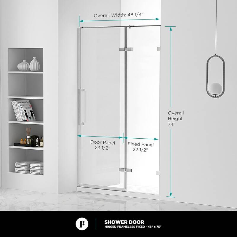 Frameless Clear Tempered Shower Glass Door with Shower Base Kit