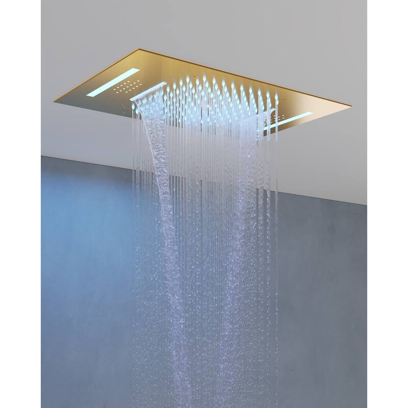 Dual Shower Heads System with 3 Spray Modes 22"*15" Ceiling and 6" Wall Mount Body Jets Handheld Spray LED Music
