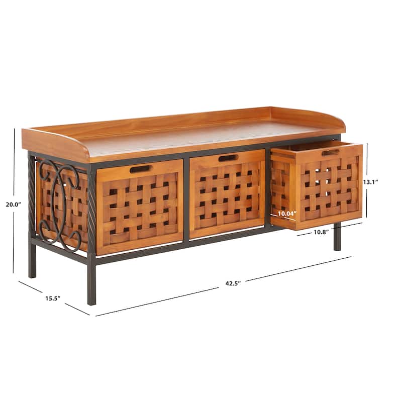 SAFAVIEH Toshie Honey Oak Storage Bench - 42.5" x 15.5" x 20" - 43Wx16Dx20H